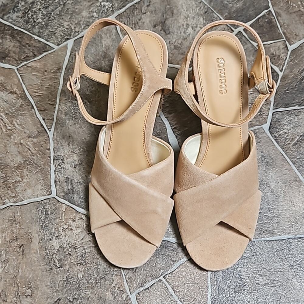 New in Box Soludos Olivia Heel Leather Sandal Sz 8.5 in Desert - Picture 7 of 11